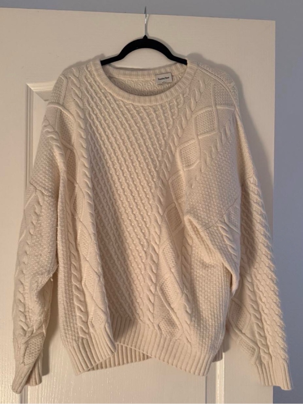 Aritzia Cream Cable-Knit Crew Sweater